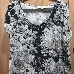 Loft dark gray and white botanical print top.